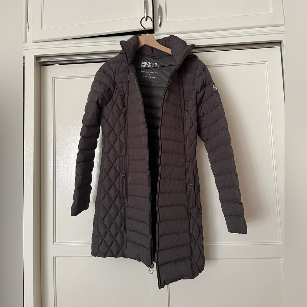 Gray Michael Kors packable down puffer jacket